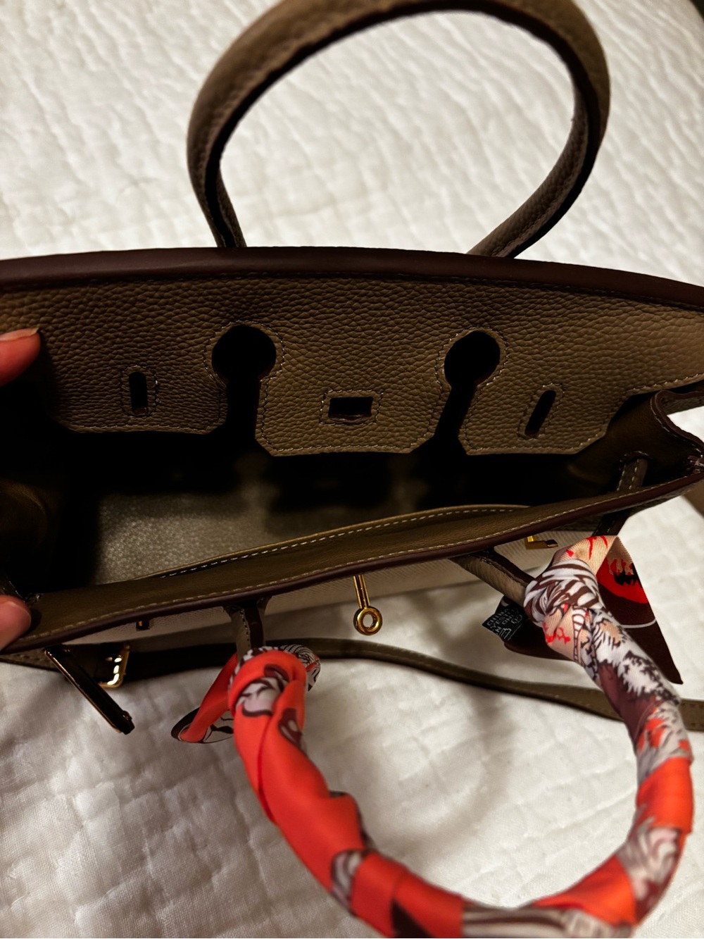Taupe and Beige Structured Top-Handle Bag - Picture 4 of 4